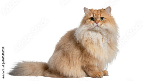Foto Fluffy golden Persian cat with green eyes sitting