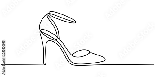 Tableau sur toile One line continuous drawing of elegant high heels for fashion and style concept, Elegant Highheel continuous one line drawing