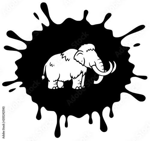Tableau sur toile Woolly Mammoth Silhouette | Prehistoric Elephant Ice Age Icon | Black Ink Splatt