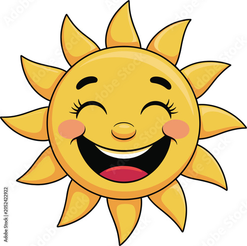Fotografia Laughing sun with closed eyes rosy cheeks and big open mouth.