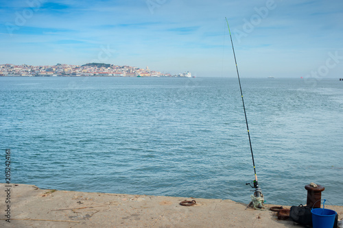 Fishing rod river Lisbon Portugal