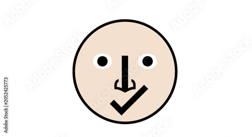 Simple Face Icon with Check Mark Nose for Approval.