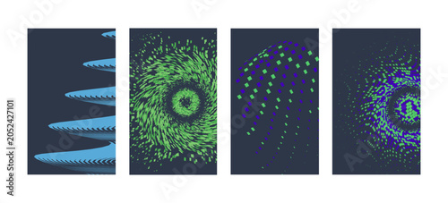 Dark Blue Green Particle Abstract Background Set – Glowing Neon Dot Explosion Bokeh Pattern Vector Illustration