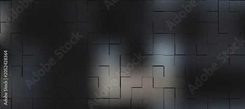 Schilderij op canvas Dark geometric background, with a grid, of raised square, tiles and soft, glowin