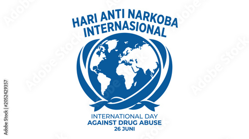 Foto International Day Against Drug Abuse Logo With Blue Globe Embraced By Awareness