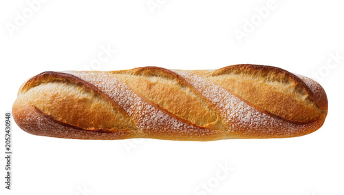 Obraz na płótnie Golden brown crusty baguette bread with flour dusting