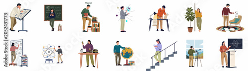 Canvas-taulu Flat Illustration Set of People Engaged in Scientific Research Academic Study an