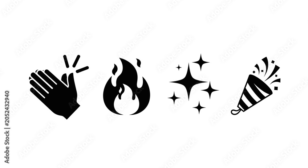 Fototapeta premium Celebration Icons Set Clapping Fire Sparkle Confetti.