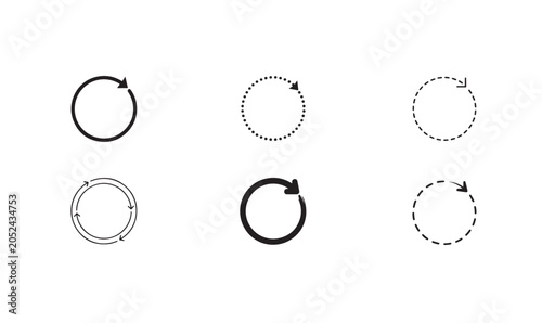 Konstfotografi Dashed and solid round arrow icons for circular process steps flow and repetitive rotation task