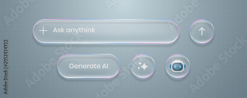 Tableau sur toile 3D liquid glass holographic effect chat box and generate Ai buttons