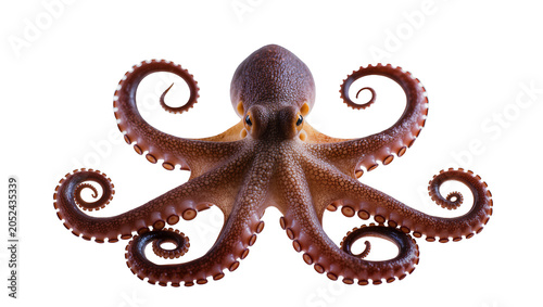 Obraz na plátne Brown octopus with curled tentacles and suckers