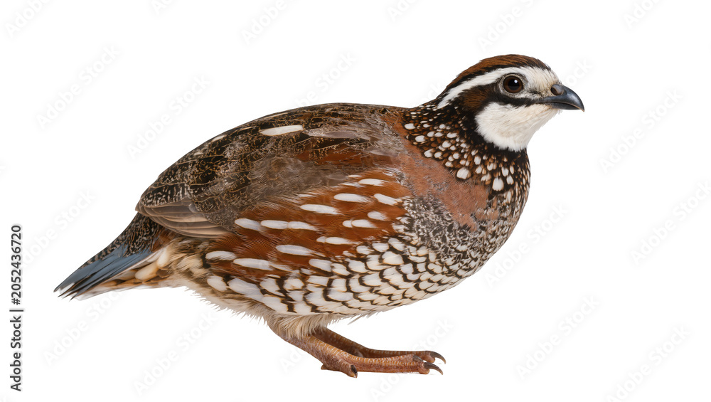 Fototapeta premium Northern Bobwhite Quail bird with brown white, and black plumage