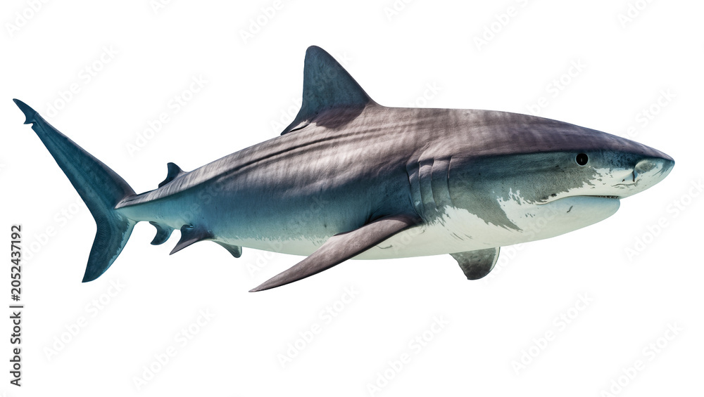 Naklejka premium Great White Shark swimming underwater, side view