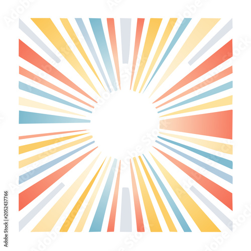 Abstract radial burst of colorful stripes on white background