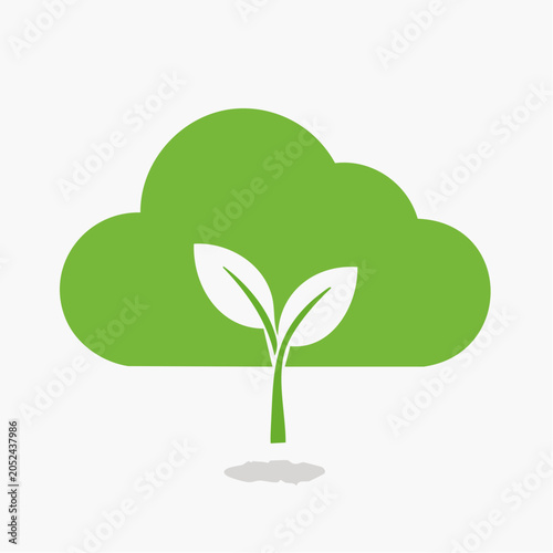 Green cloud with seedling icon