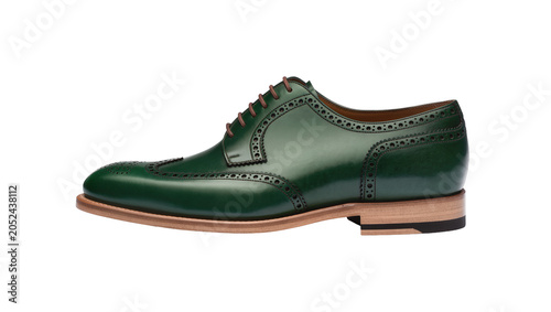 Φωτογραφία Green leather wingtip brogue oxford shoe with brown laces