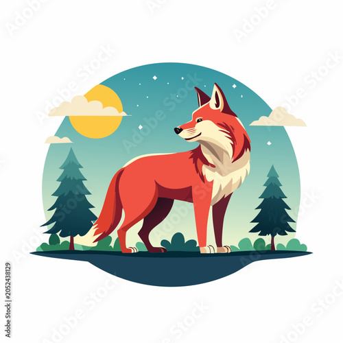 Stylized Fox Standing in a Forest Landscape