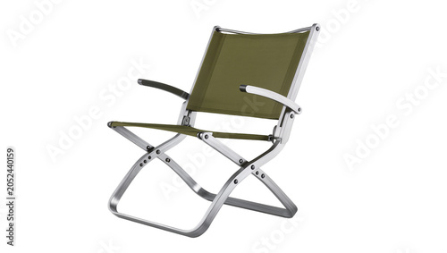 Obraz na plátně Folding camping chair with olive green fabric and aluminum frame