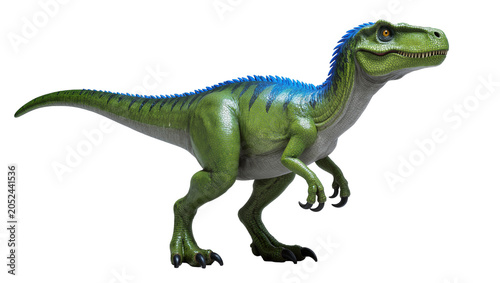 Fotografie Green dinosaur with blue mane and sharp teeth