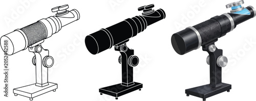 Tablou pe pânză Set of three distinct telescope illustrations featuring outline silhouette and d
