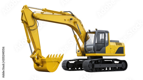 Obraz na plátně Yellow excavator with black tracks and cab