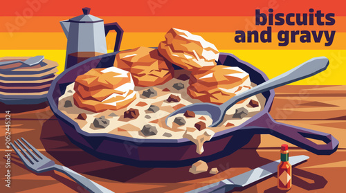 Fotografi biscuits and gravy american breakfast cuisine food recipe culinary traditional a