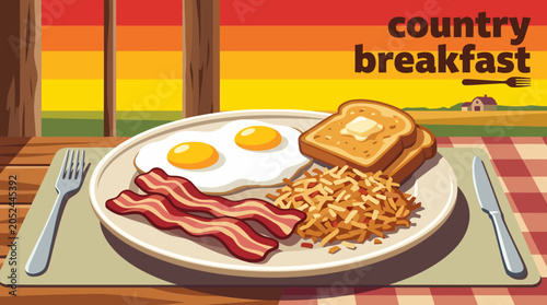 Bild auf Leinwand country breakfast american breakfast specialty eggs bacon toast hash browns cuis