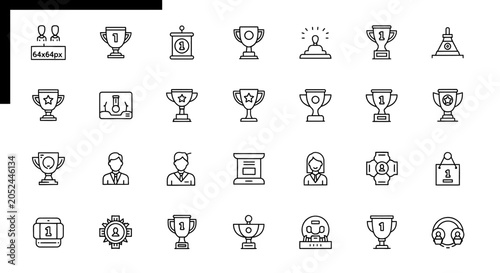 Achievement awards trophies and success symbols icon set.
