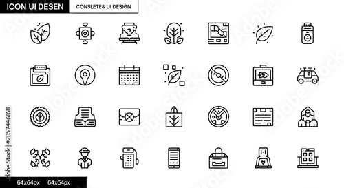 Nature ecology and organic gardening line icons set