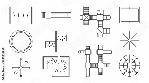 Architectural Playground CAD Symbol Sheet Top View Playground Equipment Blocks Vector Set