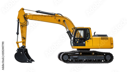 Foto Yellow excavator with black tracks and bucket