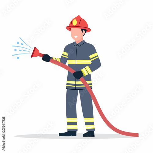 Firefighter spraying water from a hose