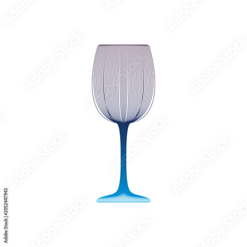 Abstract Blue Cyan to Purple Gradient Wine Glass Line Art Vector Illustration Isolated on White Background.