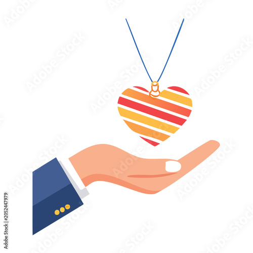Hand offering a striped heart pendant