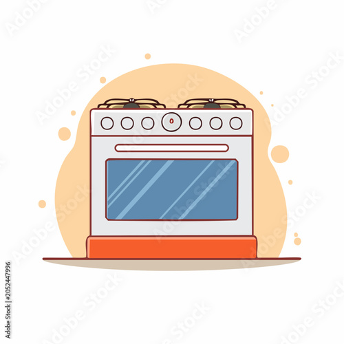 Illustration of a White Gas Stove with Oven
