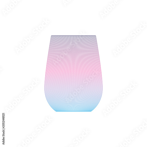 Abstract Blue Pink Purple Gradient Stemless Wine Glass Line Art Vector Illustration Isolated on White Background.