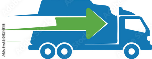 Fast delivery truck logistics icon with green arrow speed motion and shipping transport vector illustration