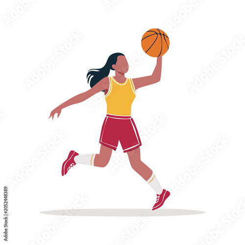 Woman playing basketball, jumping with ball
