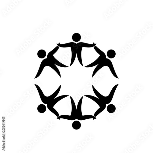 People join hands in a circle formation on white background