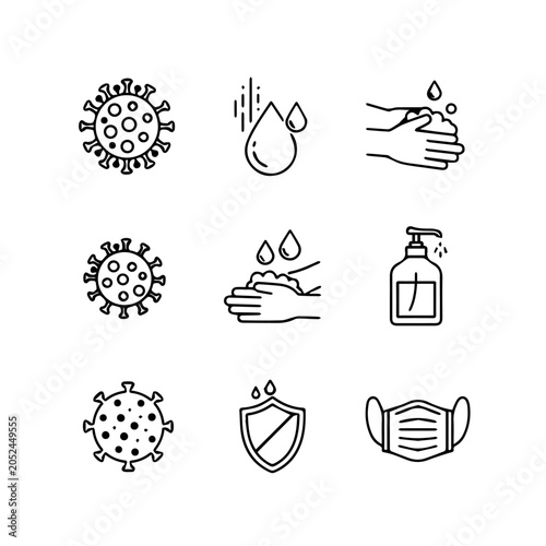Hands washing with sanitizer against virus with mask and shield protection