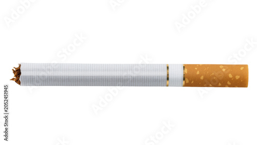Foto Cigarette with white paper wrapper and golden filter