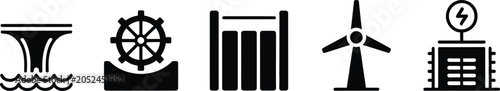 Foto Renewable energy and power generation icons with renewable electricity generatio