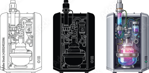 Fotografia Modern scientific apparatus illustration featuring three detailed variations inc