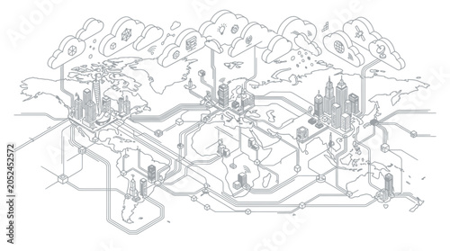 Εκτύπωση καμβά Global network infrastructure with cloud computing and city connections