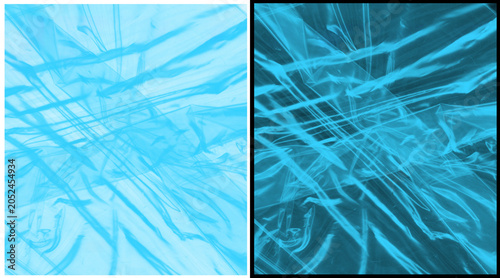 Tableau sur toile Abstract blue plastic texture background, crumpled polyethylene film surface, se