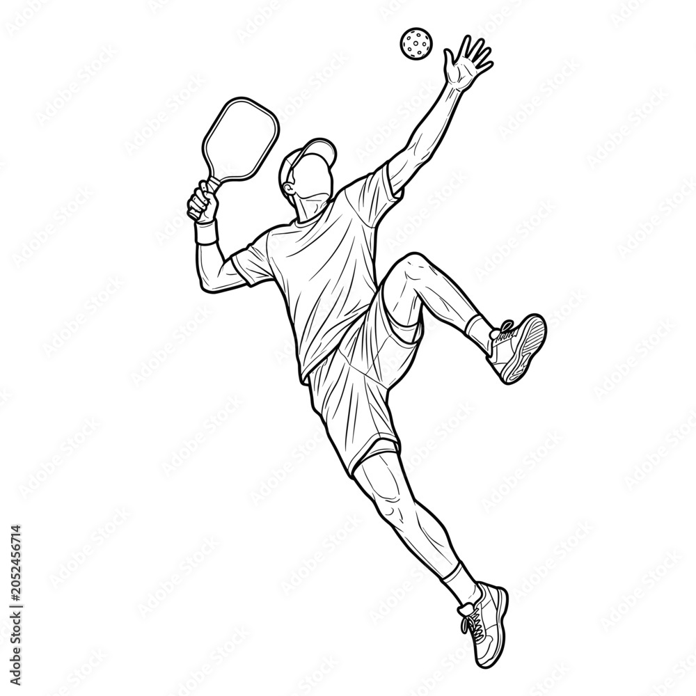 Obraz premium Pickleball player jumping to hit ball Illustrator Vector