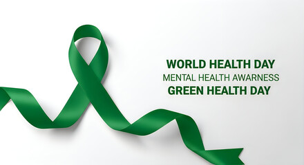 Green ribbon for mental health awareness and world health day