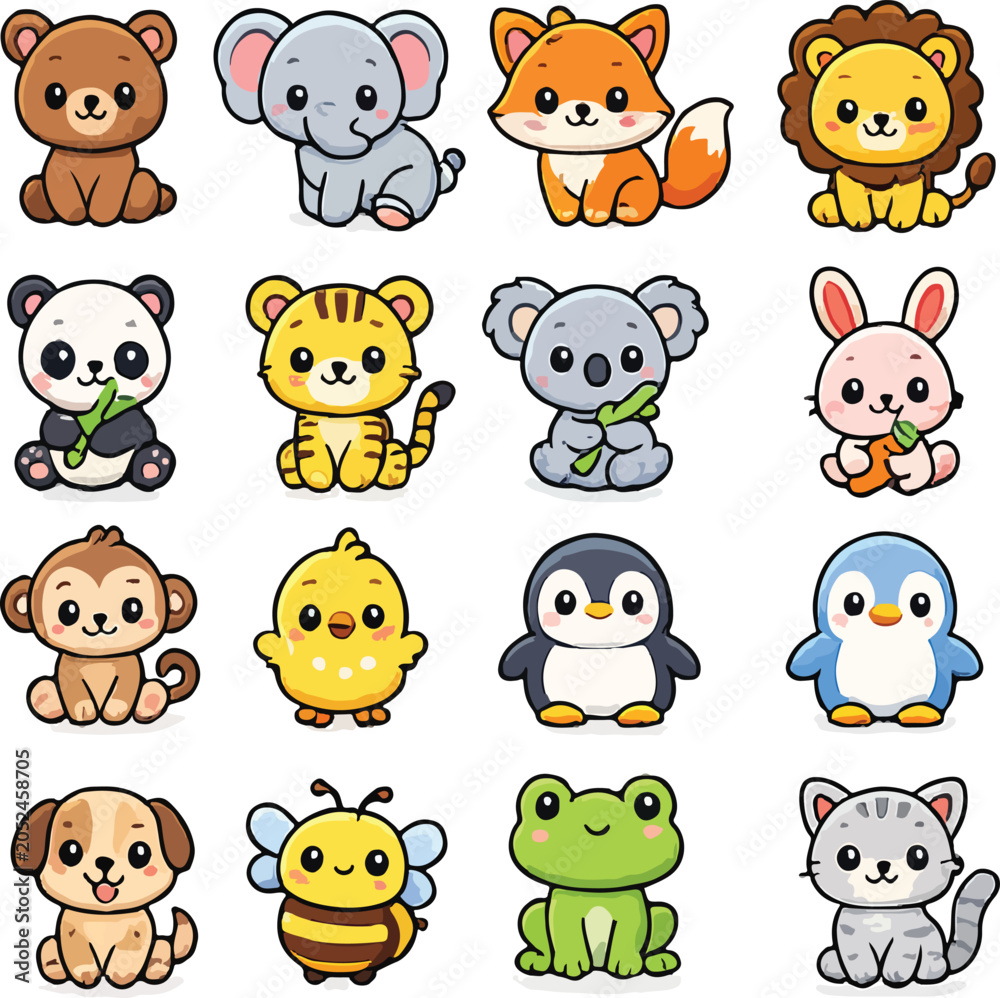 Fototapeta premium Cute Cartoon Animals Set