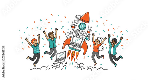 Rocket Ship Launching into Space.