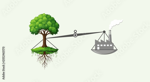 Tree versus industrial factory balance.
